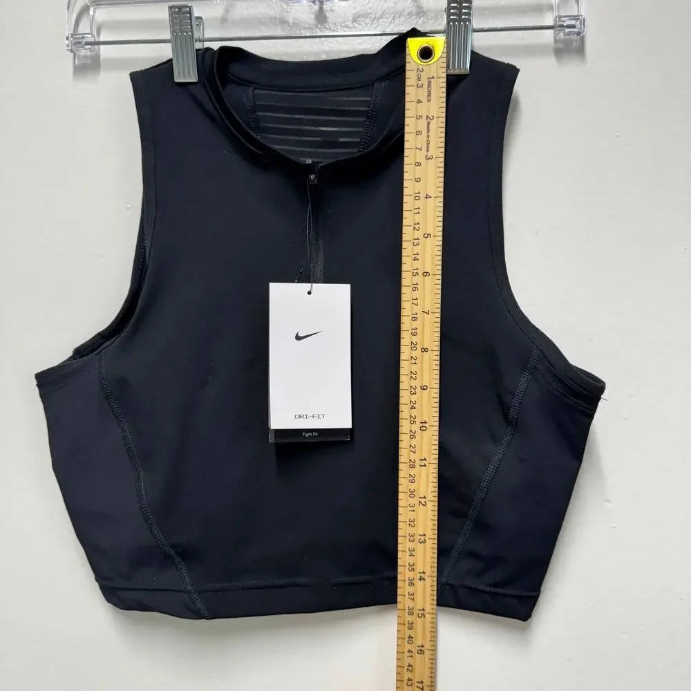 Nike Pro Dri-FIT Women’s Training Crop Top Black Half Zip Sleeveless M NWT Gym